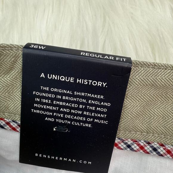 Ben Sherman Regular Fit Shorts Brown Herringbone Vetiver Size 36 NWT - Picture 7 of 16